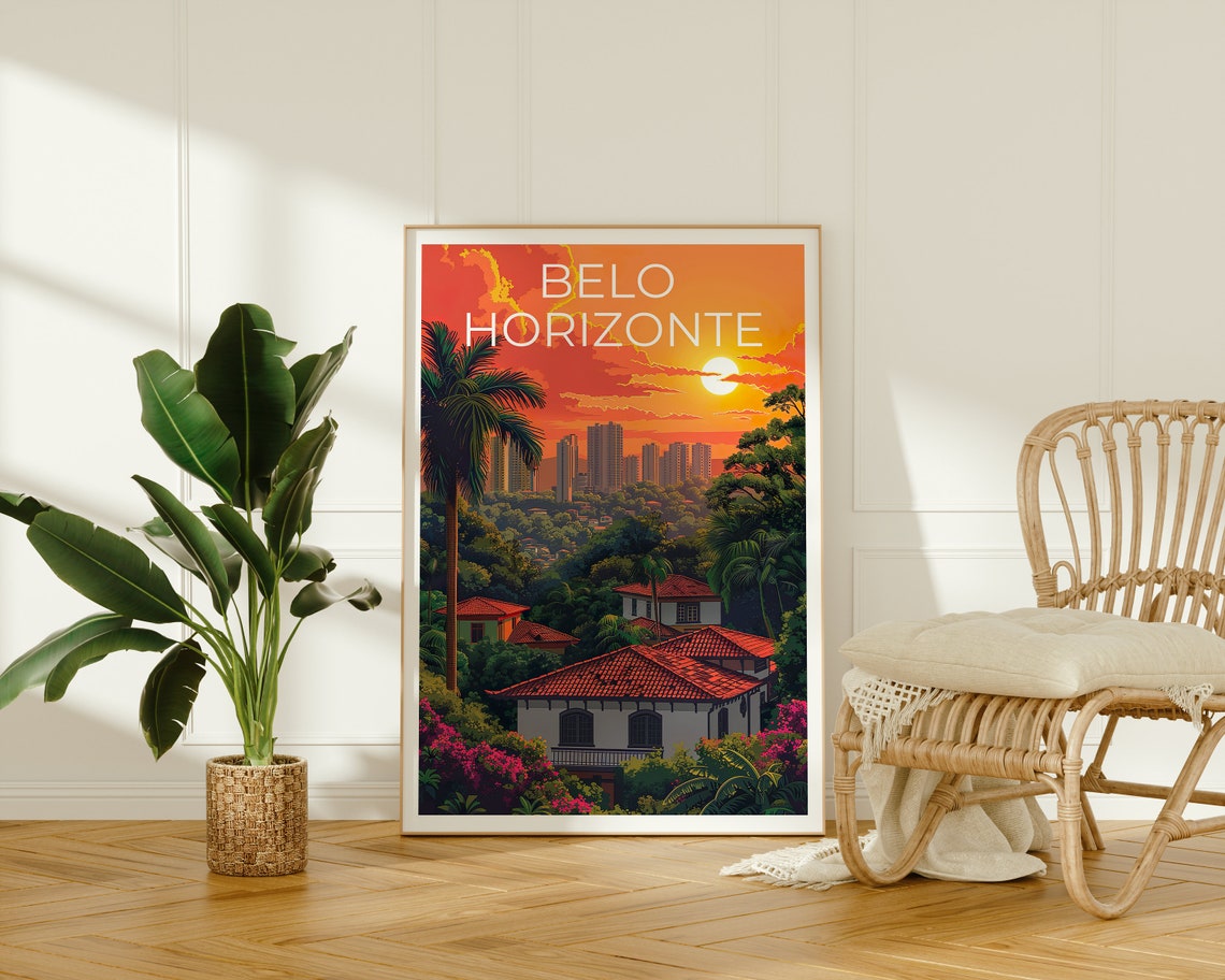 Belo Horizonte Brazil Sunset Skyline Palm Trees Colonial Homes Poster - Image 2