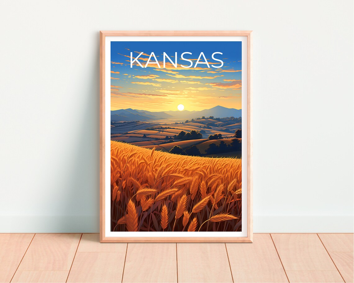 Kansas Travel Poster, Plains and Cornfields Art - Image 4