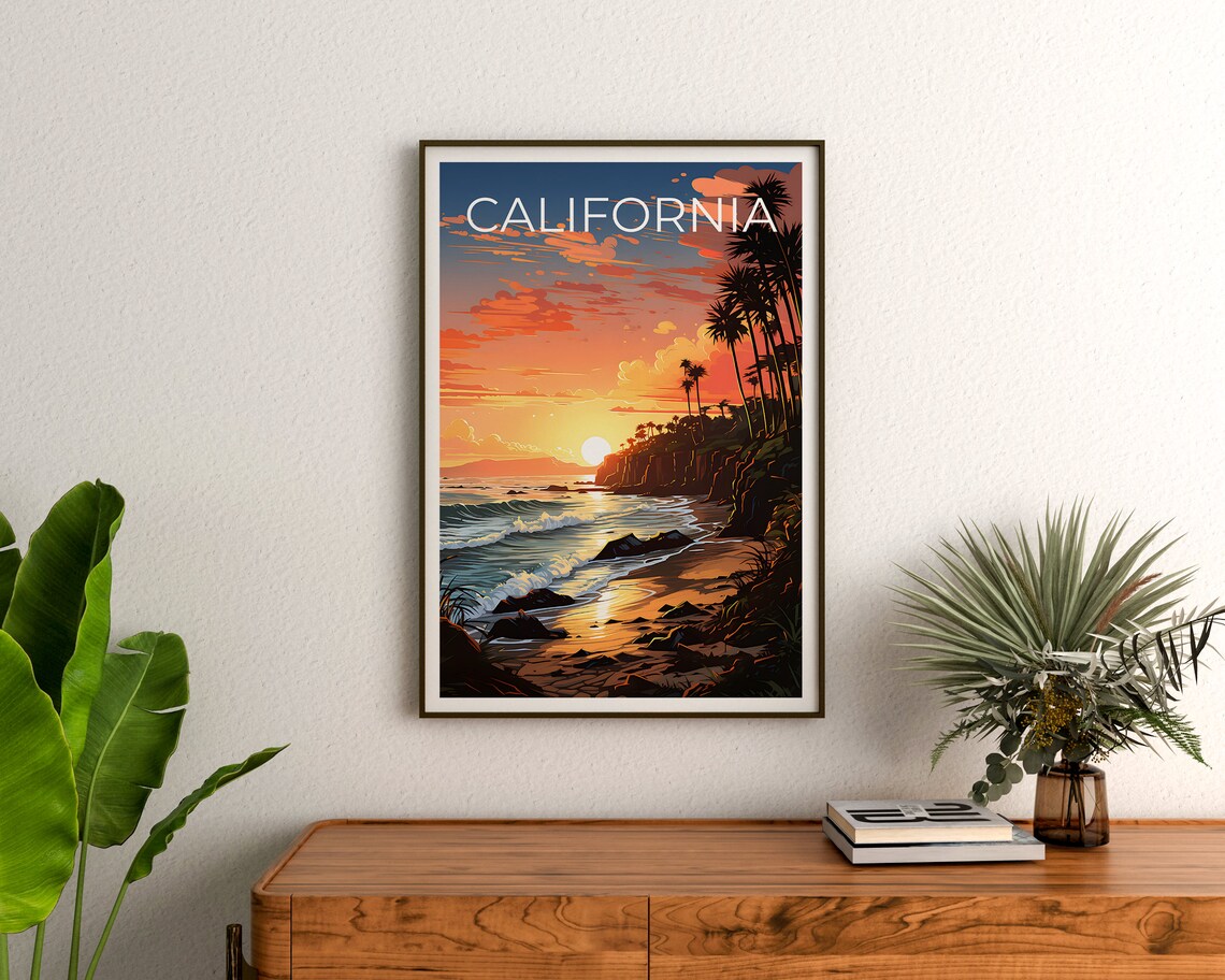 California Travel Poster, Beach Coast Nature Art Print - Image 3