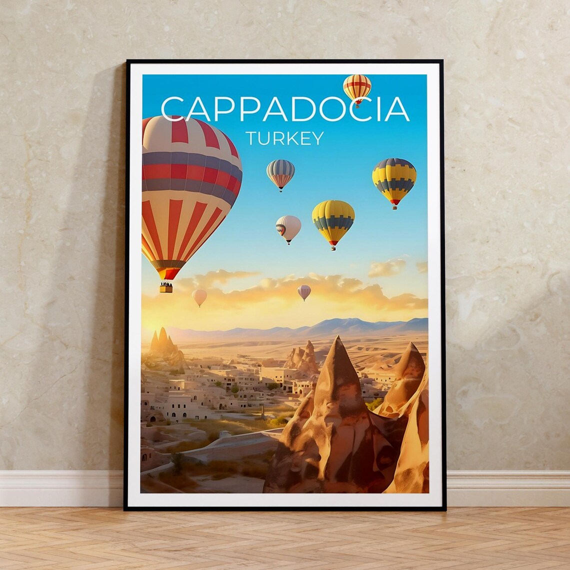 Cappadocia Turkey Hot Air Balloons Over Fairy Chimneys Travel Poster