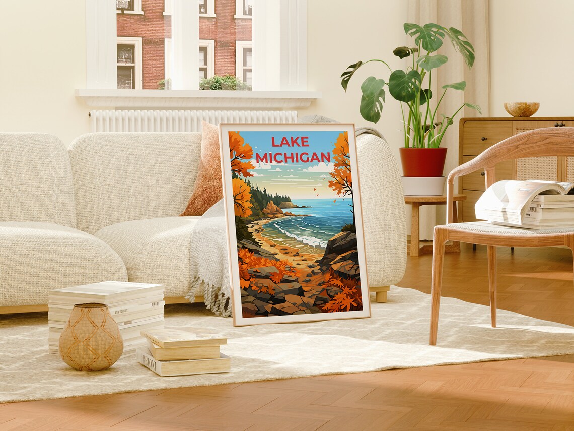 Lake Michigan Travel Poster, Great Lakes Nature Print - Image 4