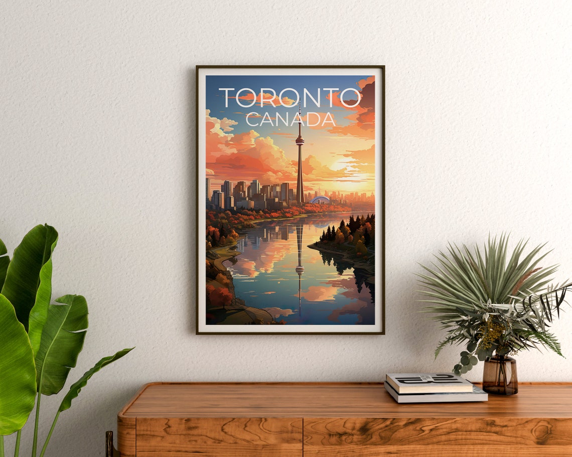 Toronto Canada CN Tower Skyline Sunset Lake Reflection Travel Poster - Image 3