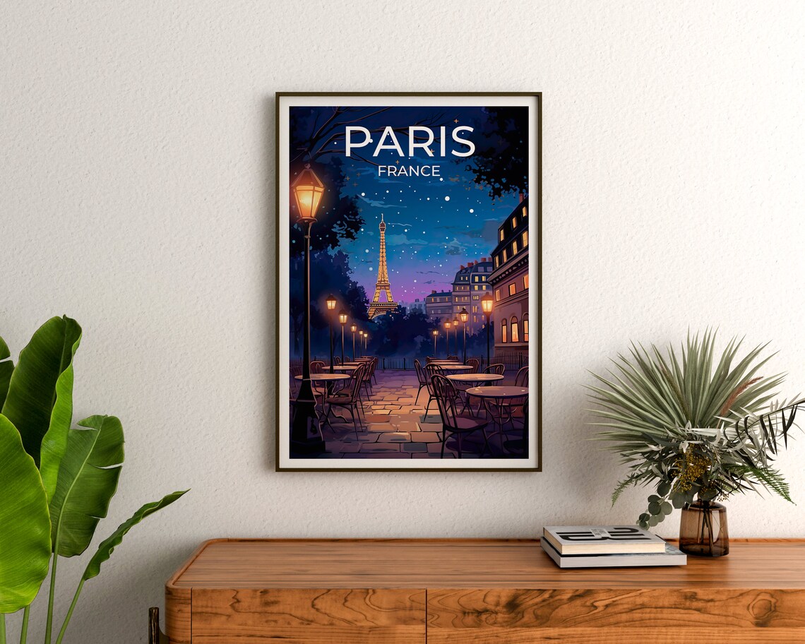 Paris at Night Eiffel Tower Travel Poster, Europe - Image 3