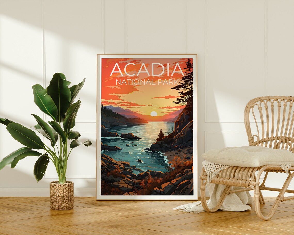 Acadia National Park Maine Rocky Coast Sunset Ocean View Travel Poster - Image 2