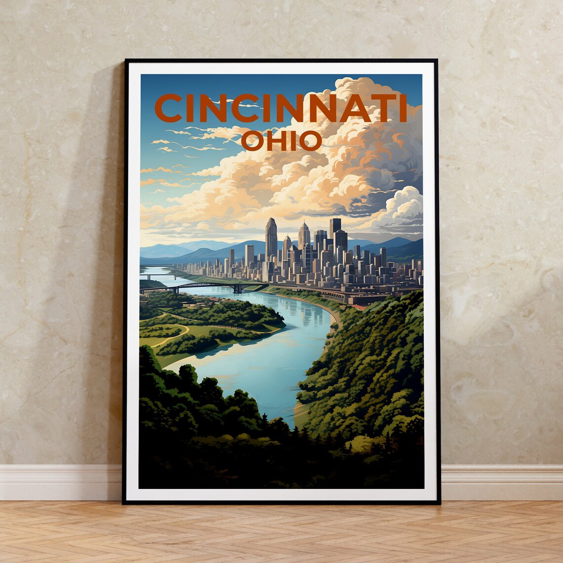 Cincinnati Travel Poster, Ohio City Art Print