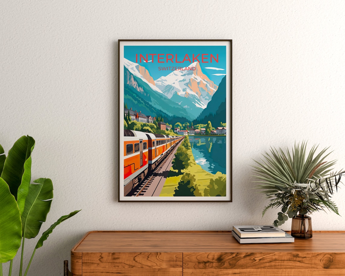 Switzerland Travel Poster, Interlaken Mountain Art - Image 3