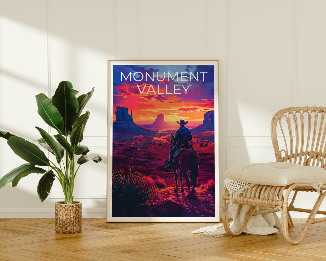 Monument Valley Cowboy Horseback Sunset Desert Buttes Poster - Image 2