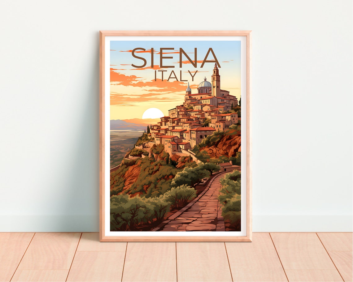 Siena Italy Hilltop Old Town Sunset Tuscan Landscape Travel Poster - Image 4