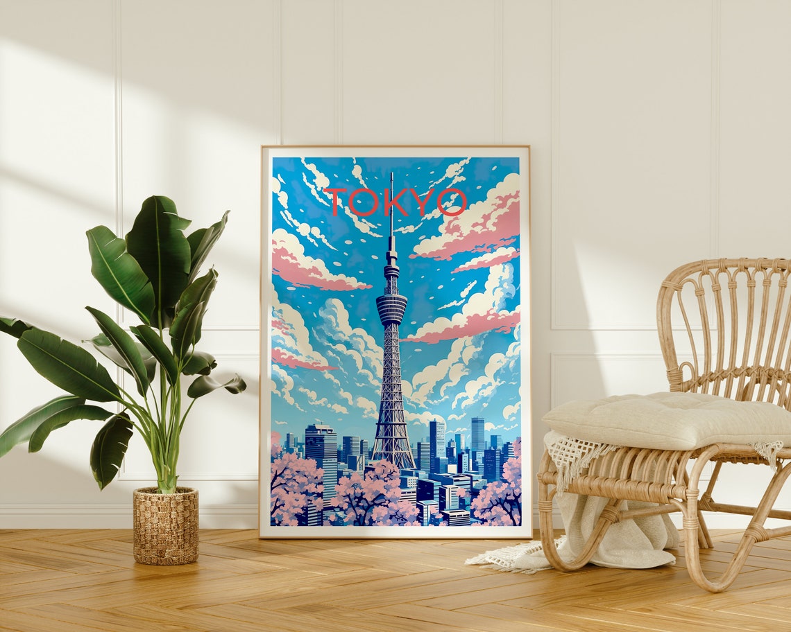 Tokyo Japan Skytree Tower Cherry Blossoms City Skyline Spring Poster - Image 2