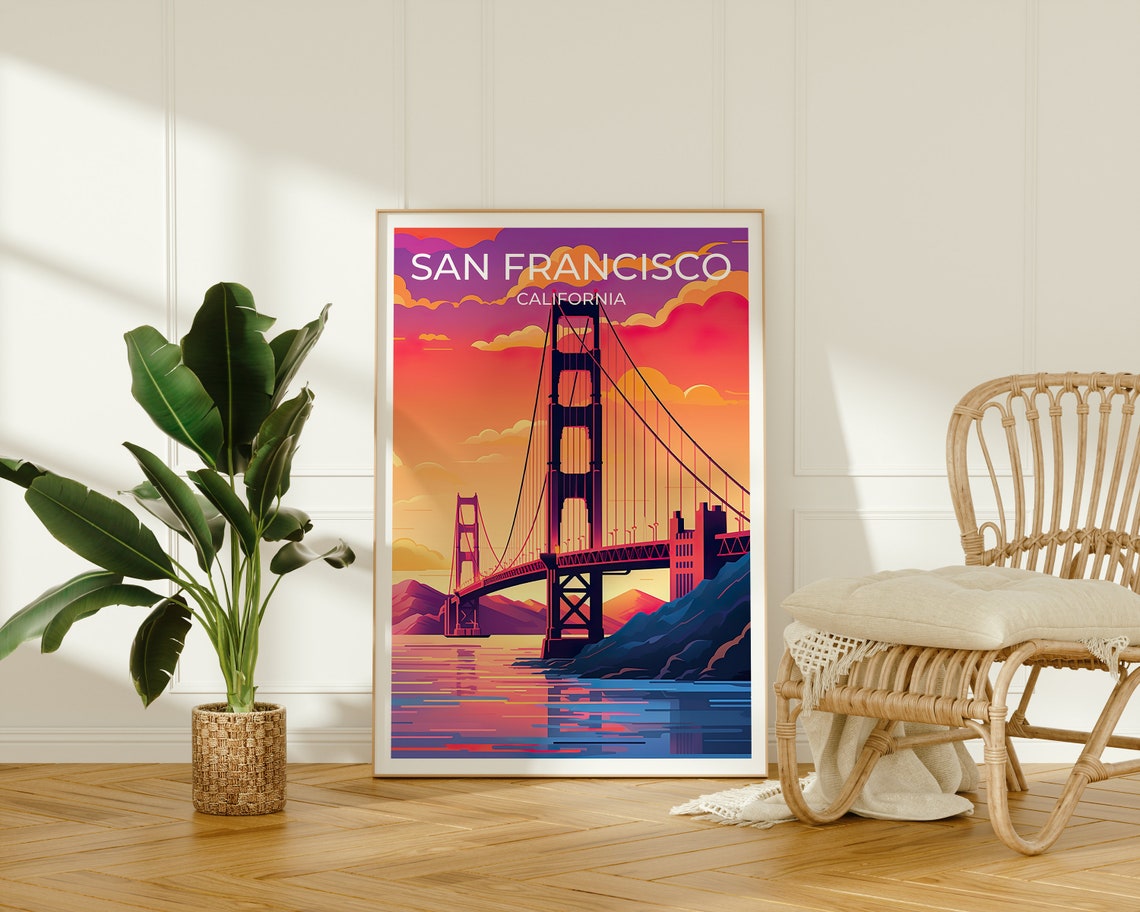 San Francisco Golden Gate Bridge Sunset Bay Colors View Poster - Image 2
