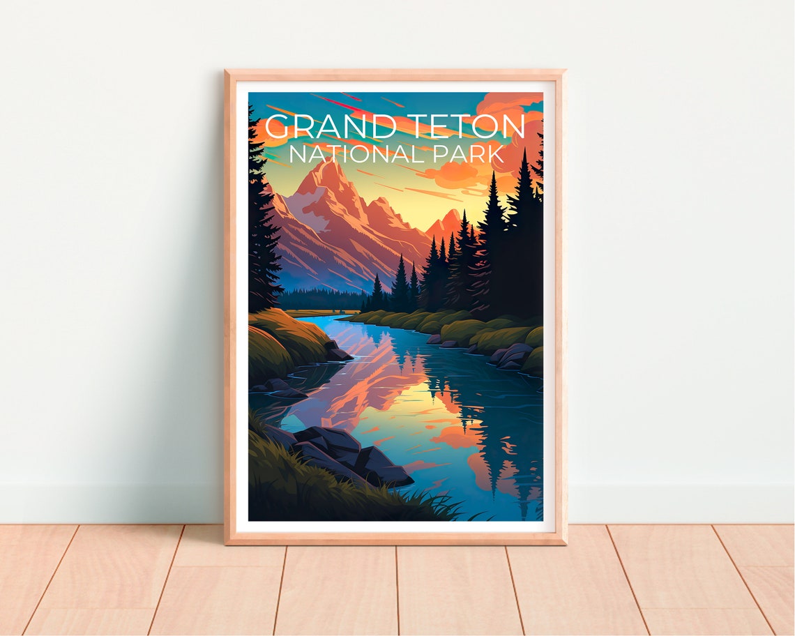 Grand Teton National Park Wyoming Sunset Peak Lake Reflection Poster - Image 4