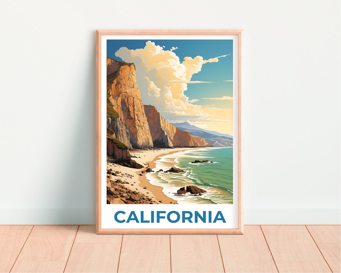 California Sea Cliffs Day Beach Sandy Cove Turquoise Bay Poster - Image 4