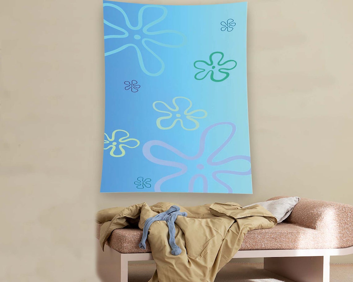 SpongeBob Flower Clouds Blue Cartoon Sky Cute Kids Room Wall Art - Image 2