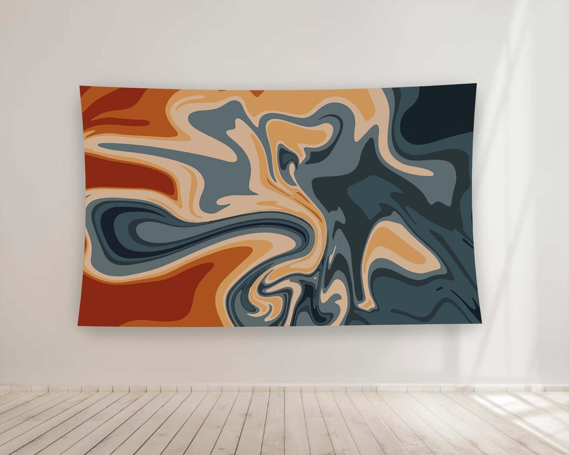 Terracotta Rust Marble Swirl Abstract Fluid Art Tapestry Wall Art