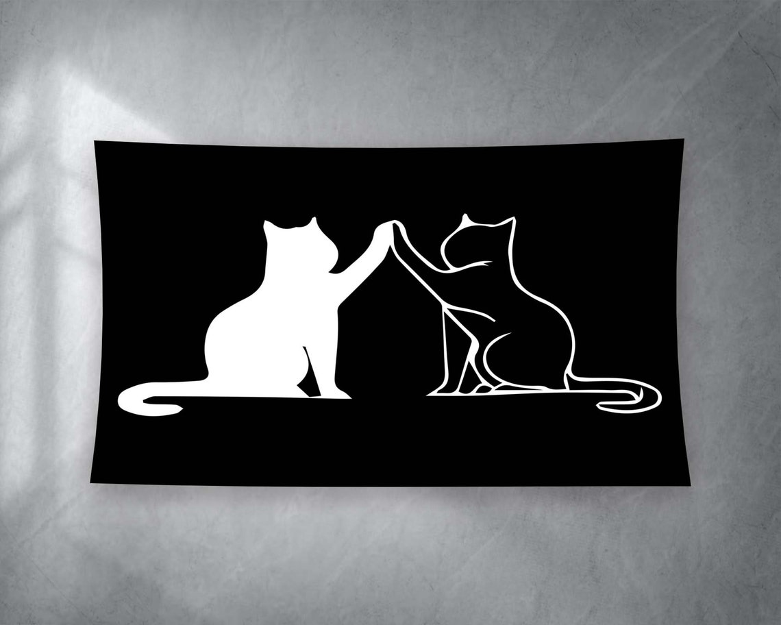 Yin Yang Cats Black White Minimalist Cat Lovers Cute Wall Art Decor - Image 2
