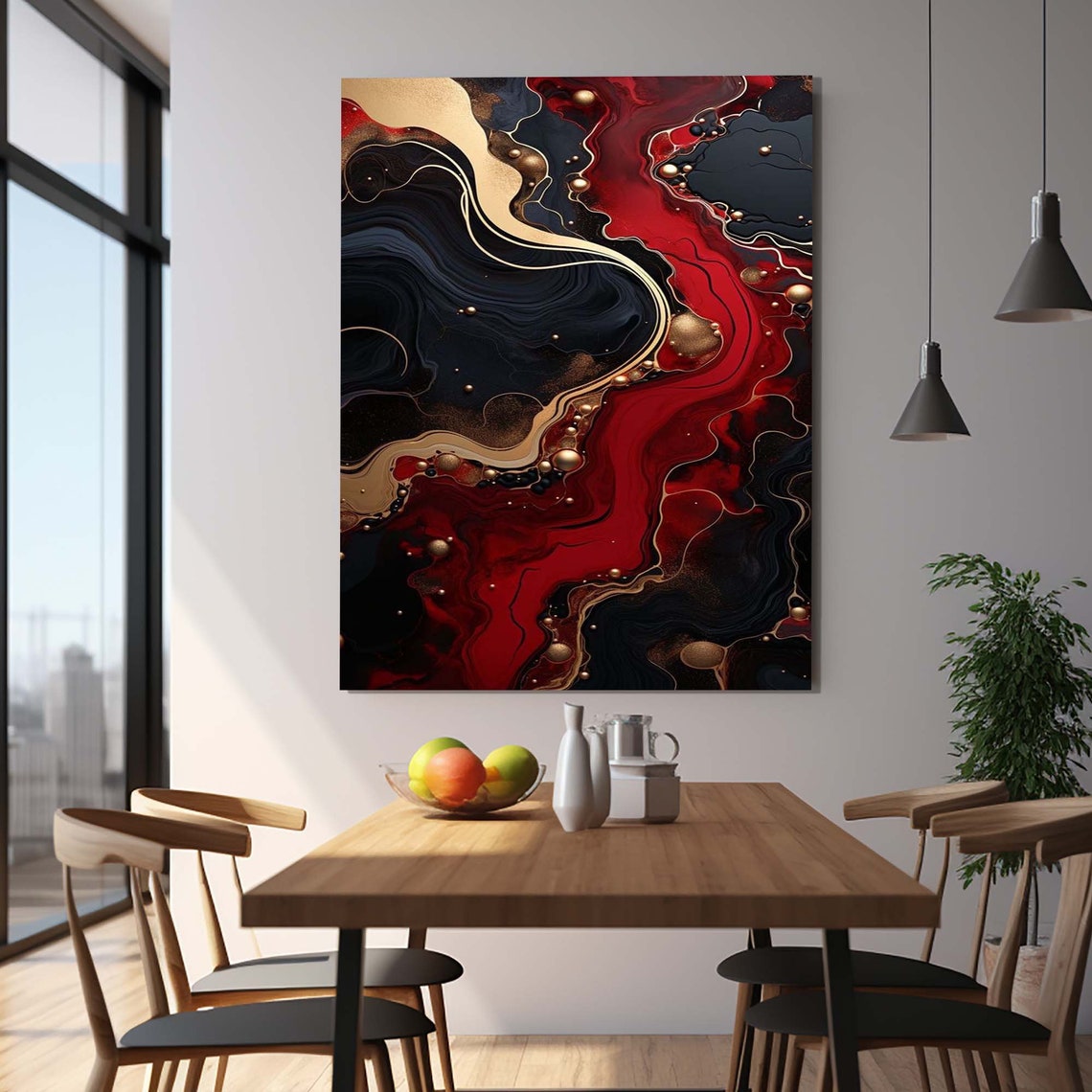 Red Black Gold Marble Abstract Fluid Ink Luxury Wall Art Poster - Image 2