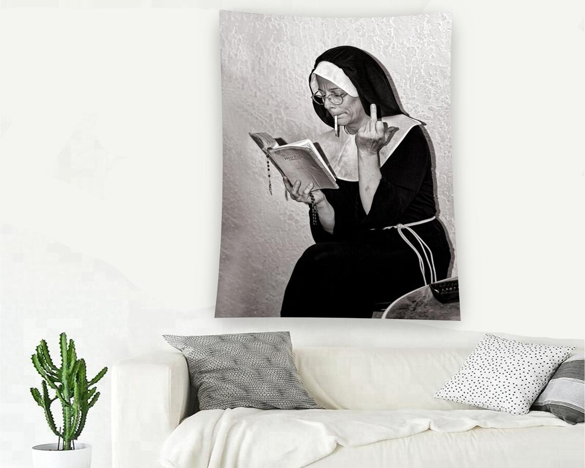 Rebellious Nun Black White Photography Funny Irreverent Humor Poster - Image 2