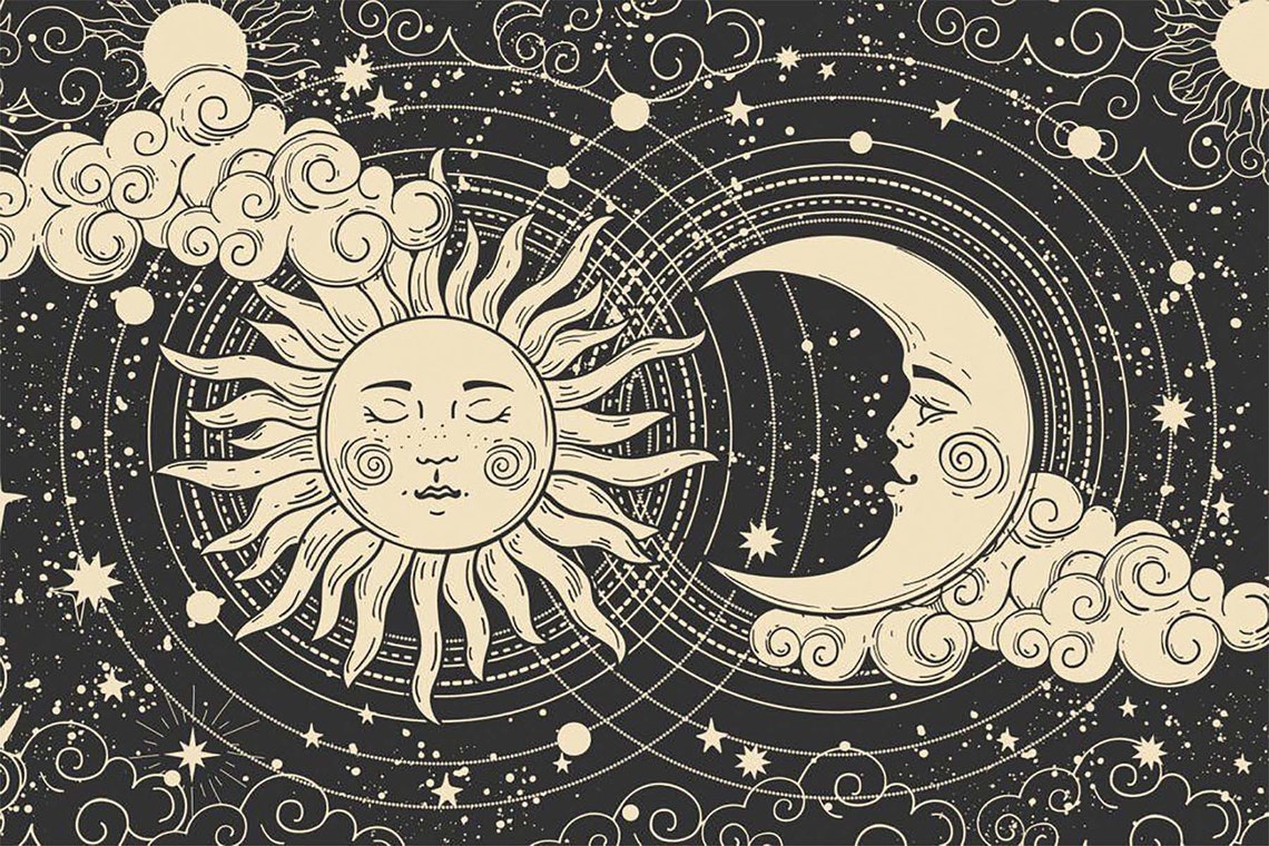 Celestial Sun Moon Stars Black Gold Mystical Astrology Night Poster - Image 3