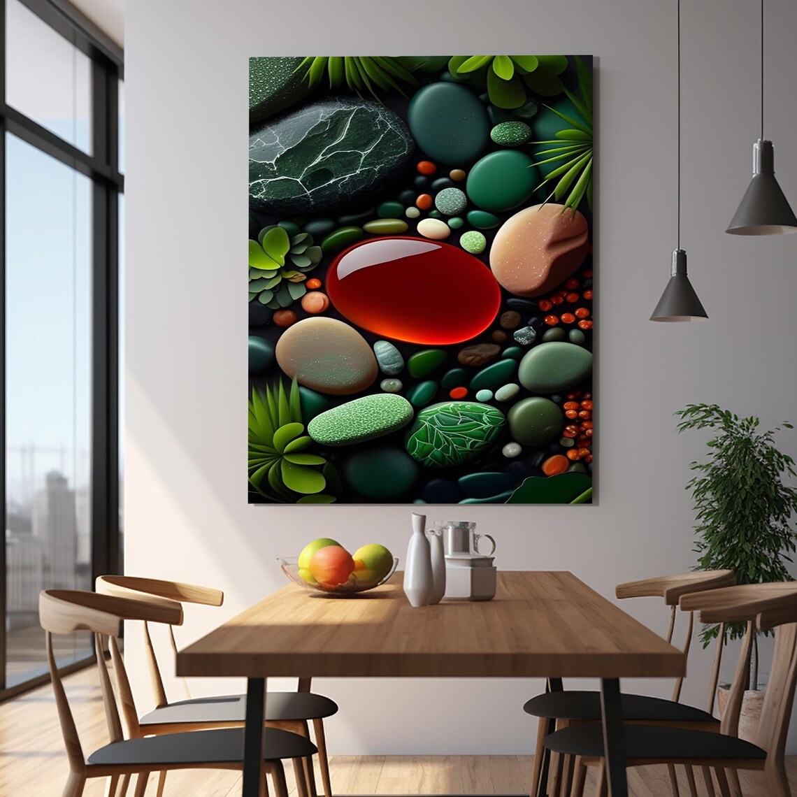 Colorful Polished Stones Green Leaves Abstract Zen Gallery Poster - Image 2