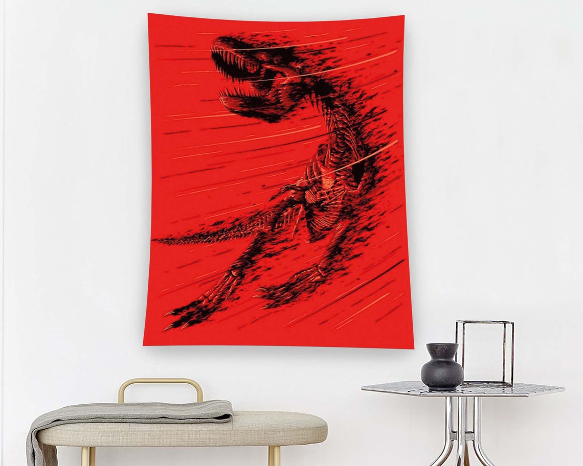 Red T-Rex Dinosaur Skeleton Grunge Speed Lines Tapestry Wall Art - Image 3
