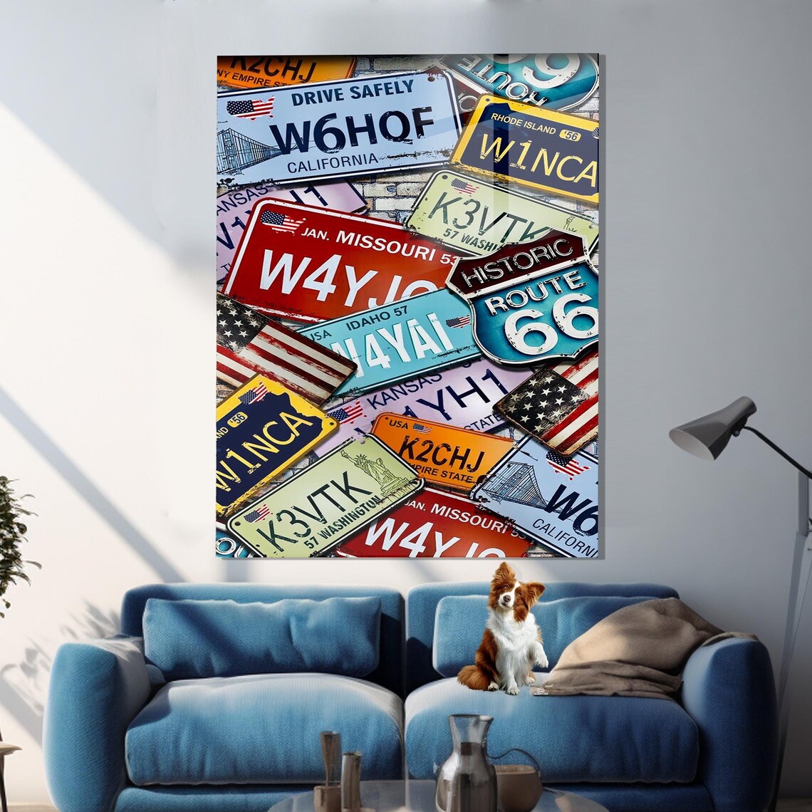 Vintage Route 66 License Plates Collage Americana Garage Wall Art - Image 3