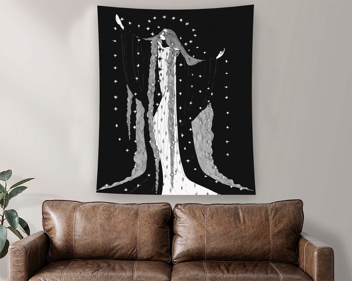 Gothic Celestial Starry Night Figure Black White Witchy Occult Poster - Image 2