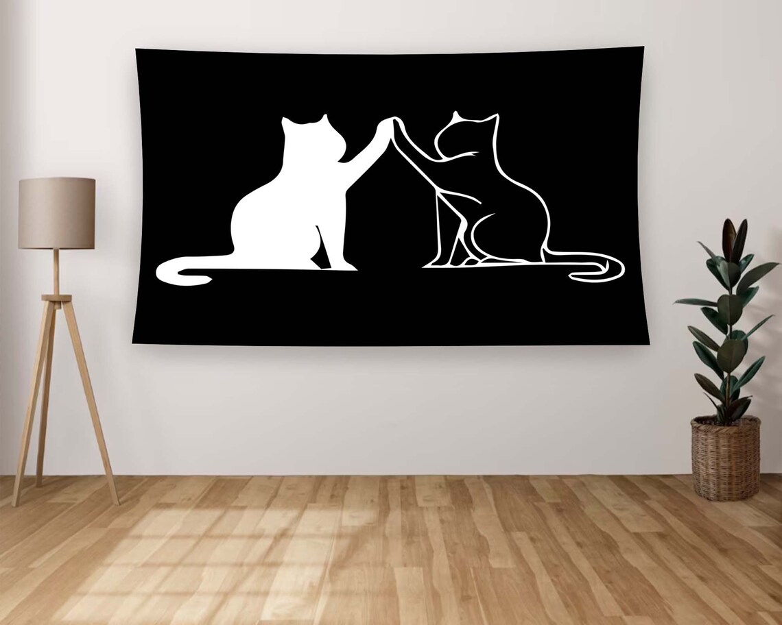 Yin Yang Cats Black White Minimalist Cat Lovers Cute Wall Art Decor