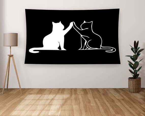 Yin Yang Cats Black White Minimalist Cat Lovers Cute Wall Art Decor