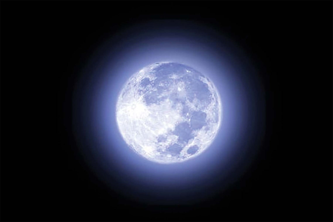 Full Moon Blue Glow Night Sky Minimalist Black Bedroom Tapestry Poster - Image 3