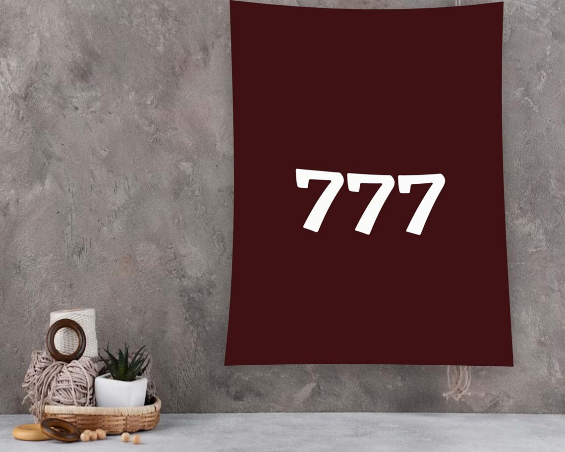 777 Angel Number Burgundy Minimalist Lucky Spiritual Manifest Wall Art