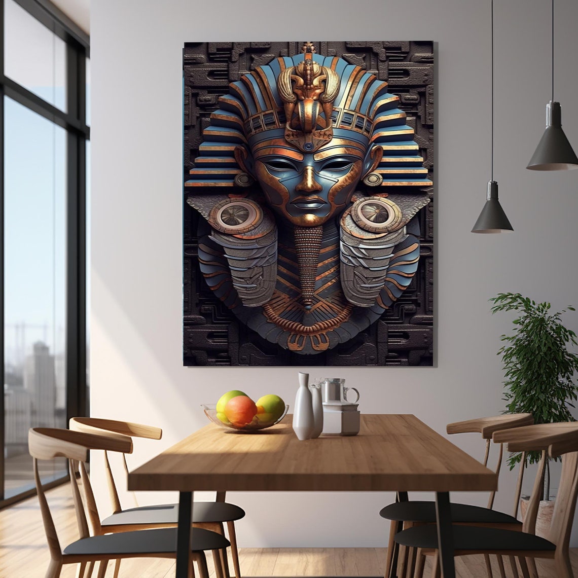 Egyptian Pharaoh Golden Death Mask 3D Relief Ancient Gallery Poster - Image 2