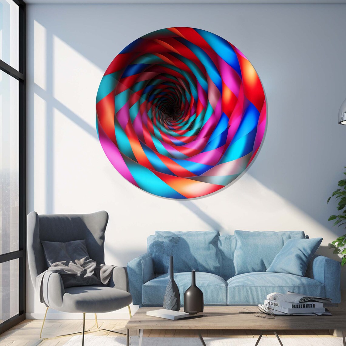 Colorful Spiral Tunnel 3D Optical Illusion Round Circle Wall Art - Image 2
