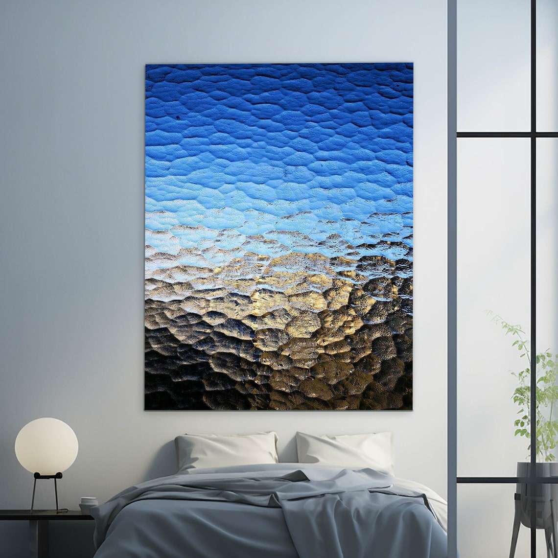 Blue Hammered Metal Texture Abstract Ocean Wave Gradient Wall Art - Image 3
