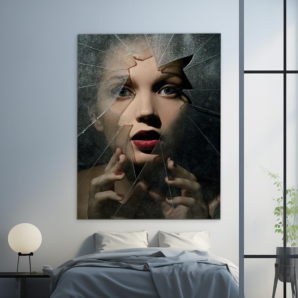 Woman Behind Broken Glass Dramatic Portrait Mystery Art Poster