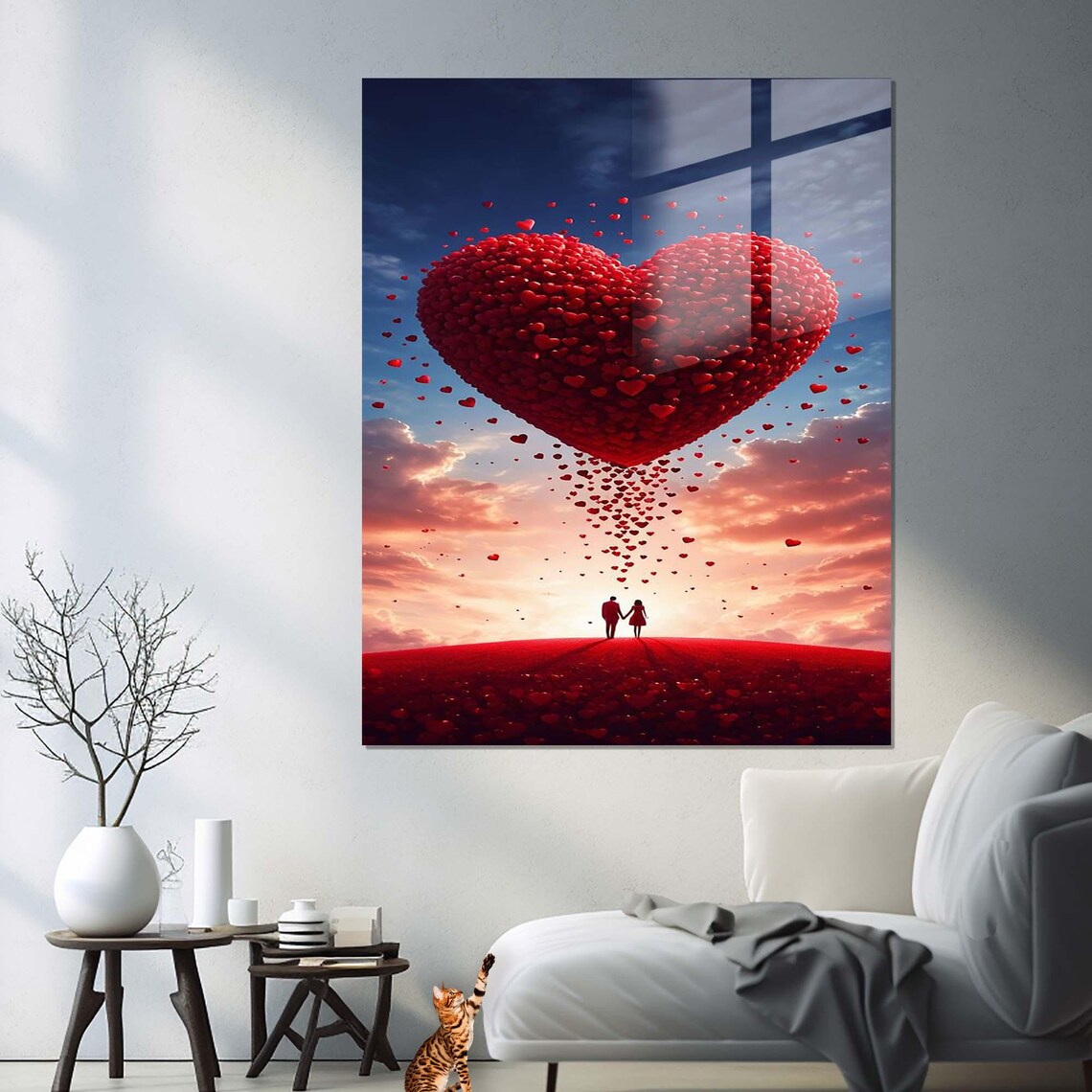 Giant Red Heart Made Of Small Hearts In Sunset Sky Couple Wall Art - Image 2