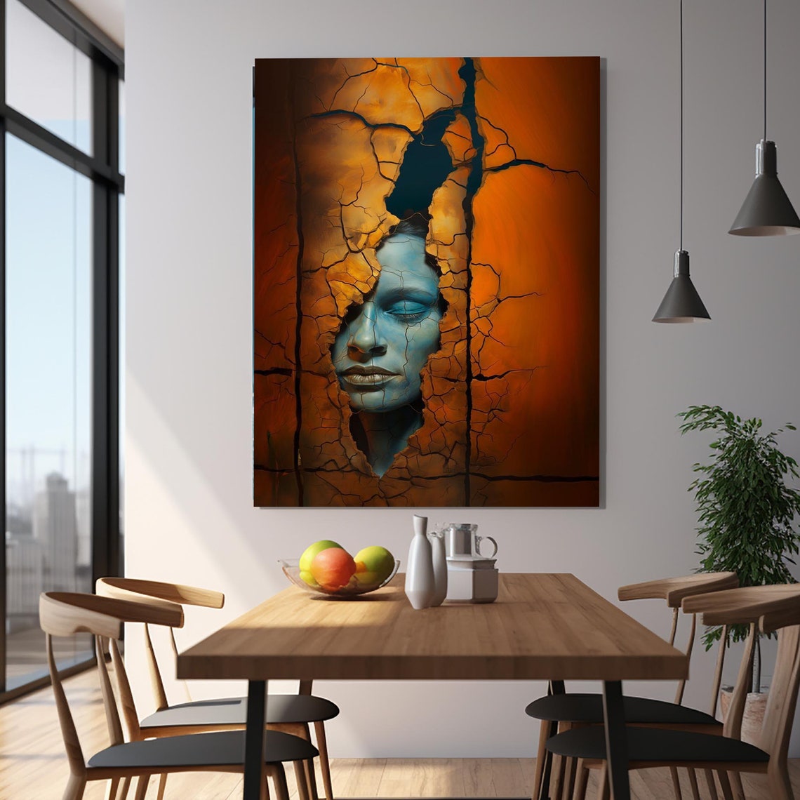 Cracked Earth Wall Revealing Blue Face Surreal Abstract Gallery Poster - Image 2