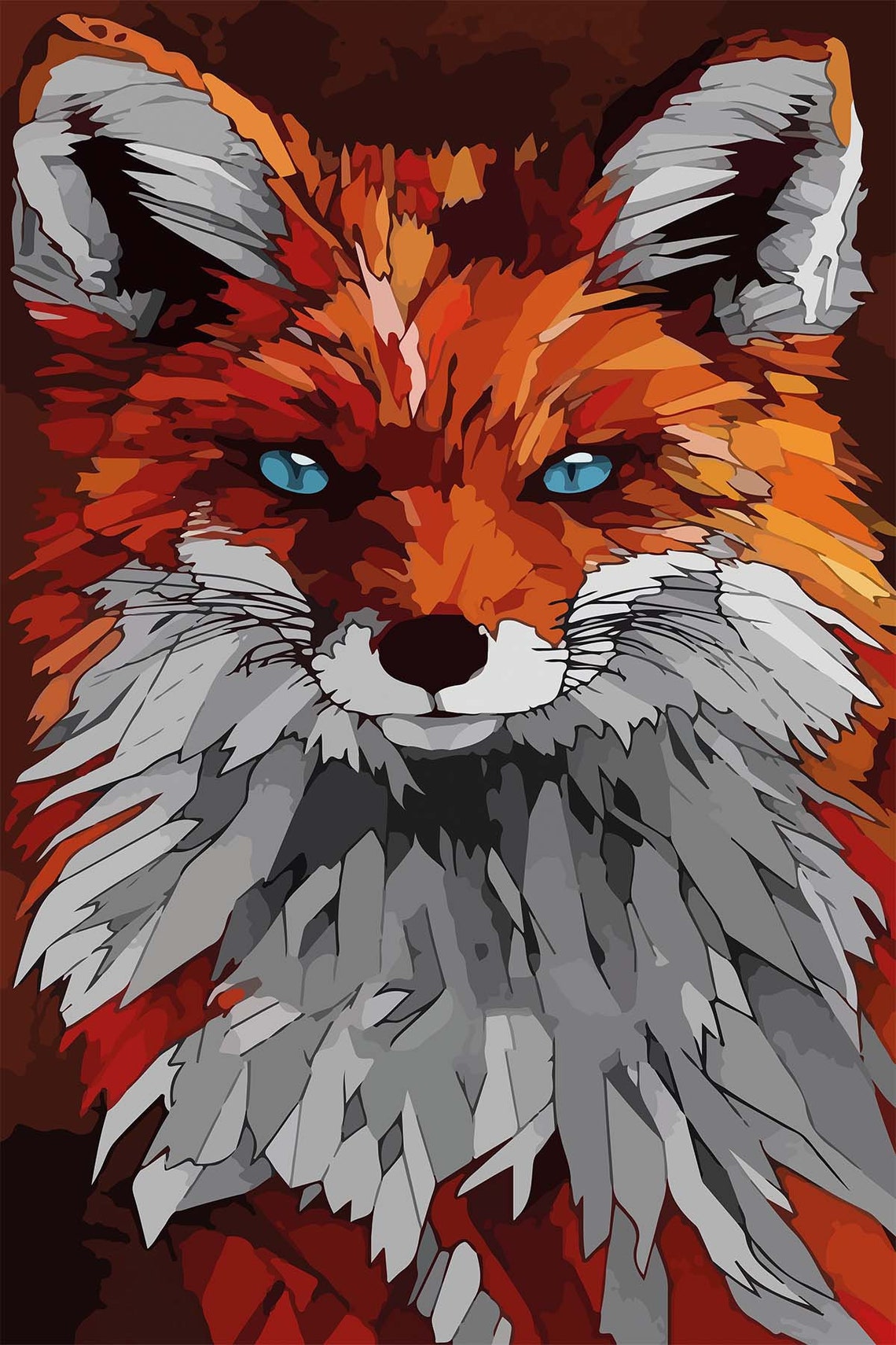 Geometric Red Fox Face Blue Eyes Bold Wildlife Modern Animal Poster - Image 3