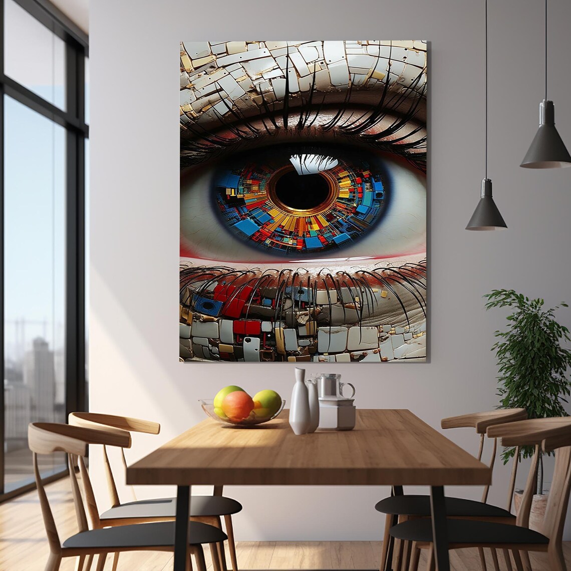 Mosaic City Eye Digital Art Colorful Urban Iris Portrait Poster - Image 3