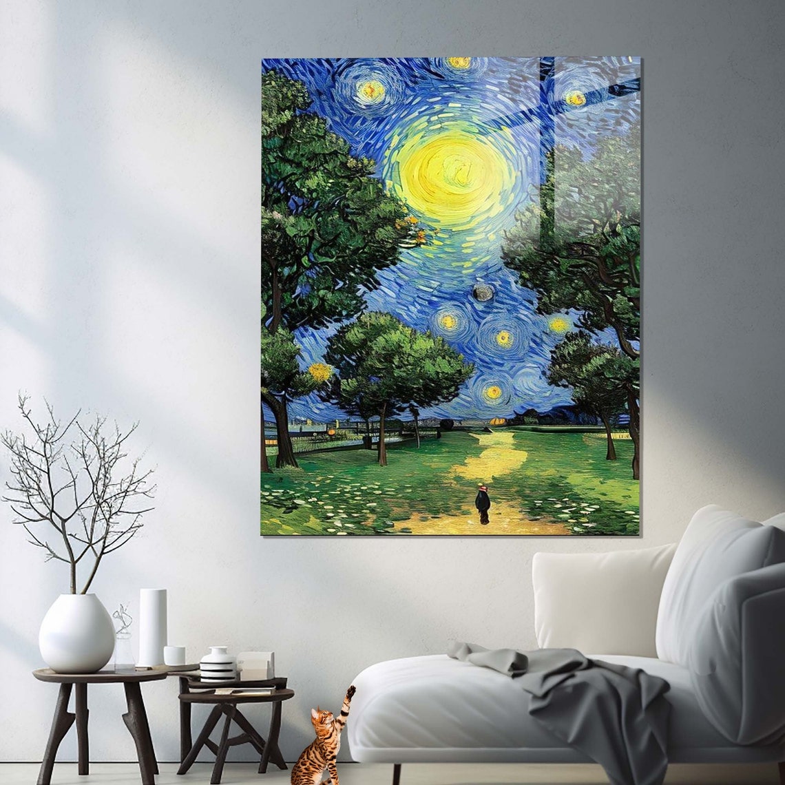 Starry Night Park Swirling Sky Van Gogh Style Moon Trees Wall Art - Image 2