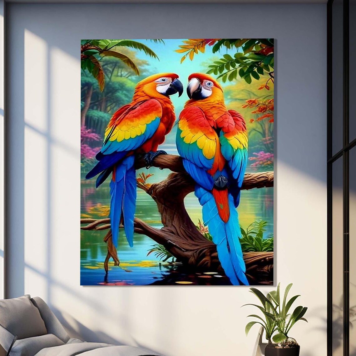 Parrot Tropical Design Glass Wall Art, Wall Decor