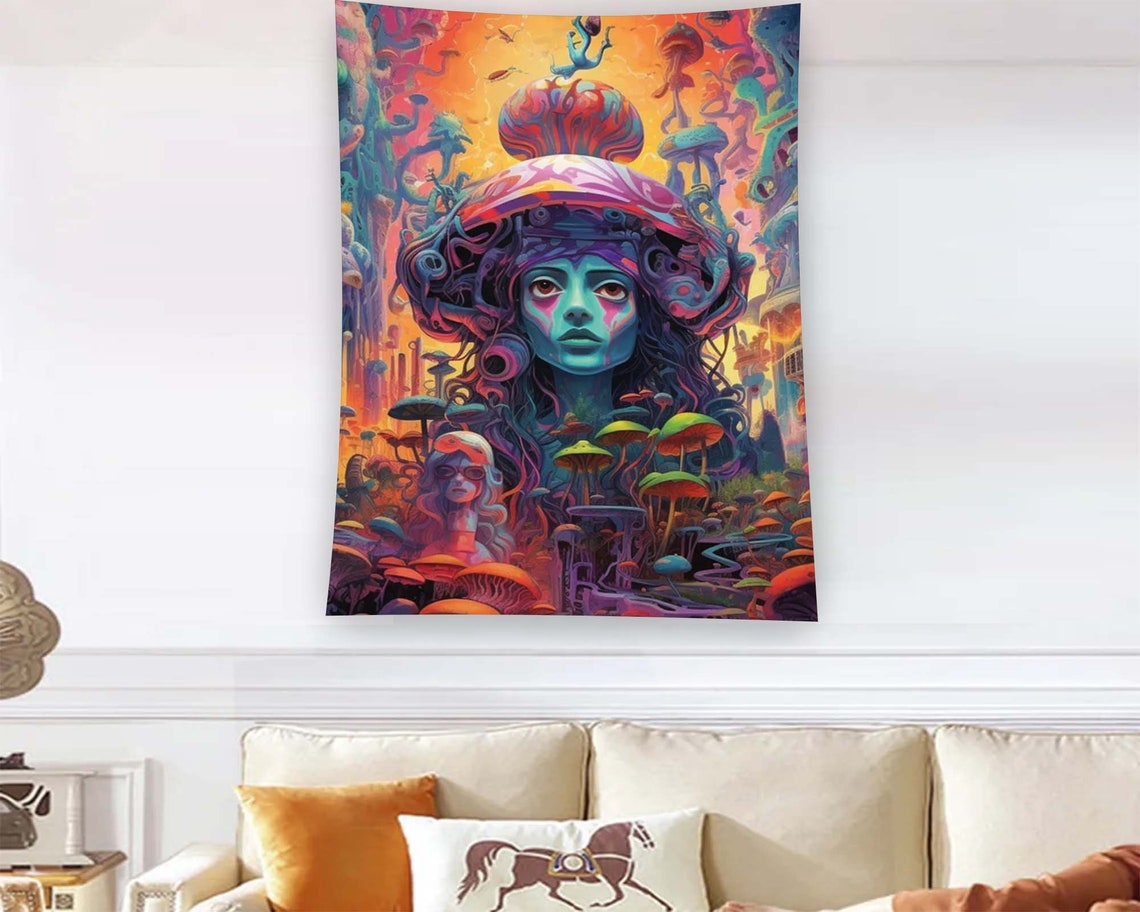Psychedelic Mushroom Fairy Girl Trippy Fantasy Dream Art Poster