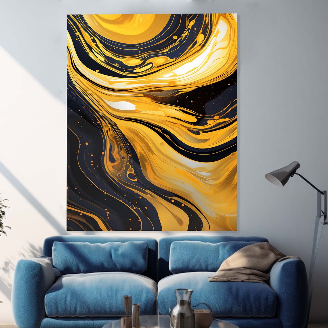 Black and Gold Abstract Marble Fluid Swirl Luxury Wall Poster - Image 2
