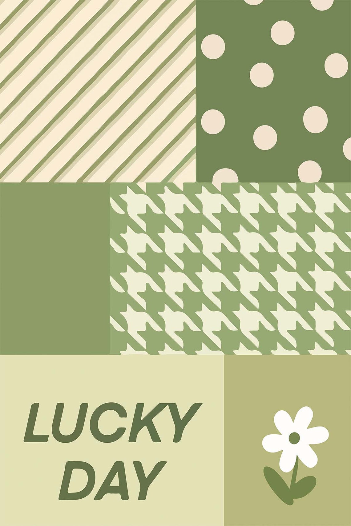 Green Patchwork Lucky Day Daisy Geometric Modern Tapestry Poster - Image 3