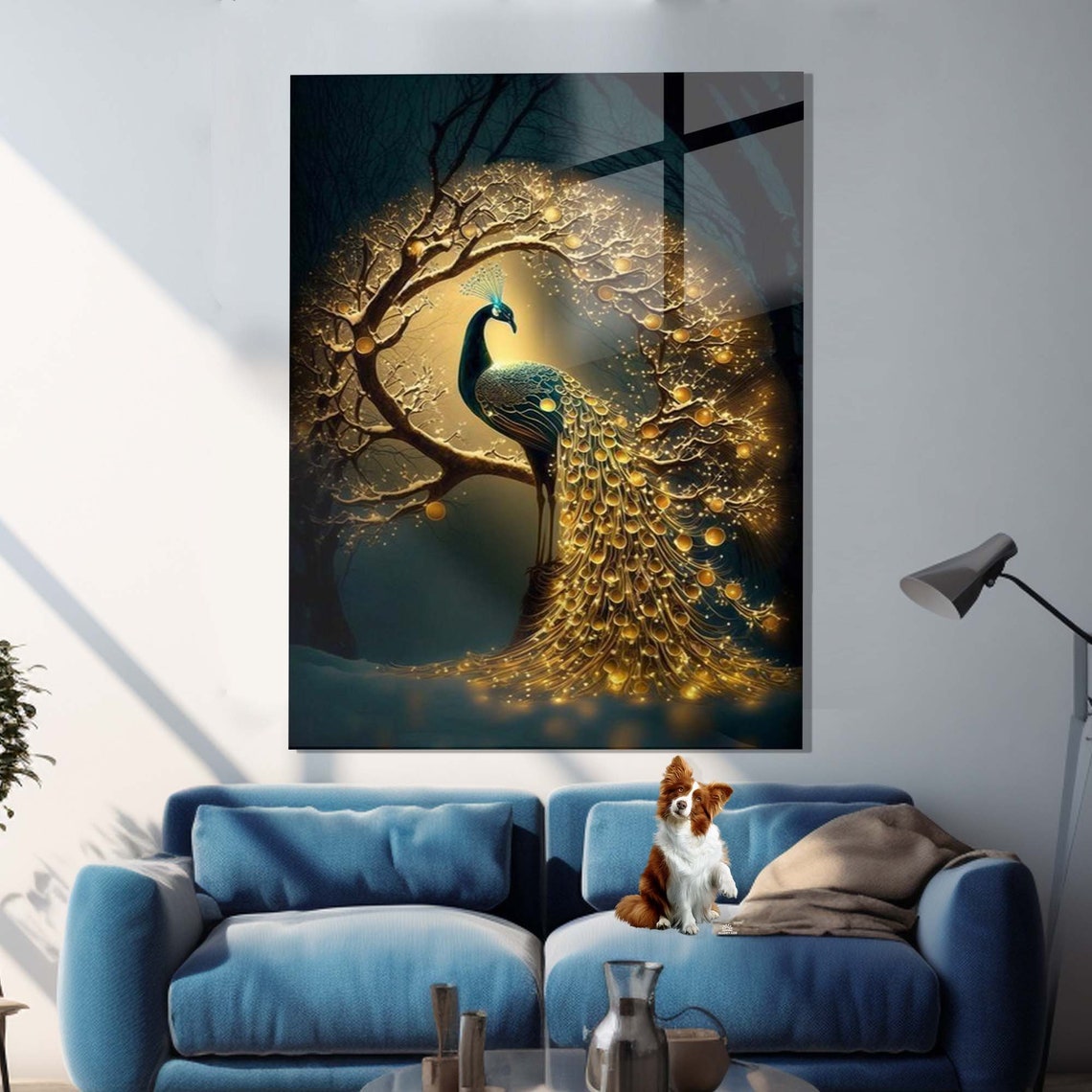 Peacock Golden Glowing Tail Tree Dark Night Fantasy Wall Poster - Image 3