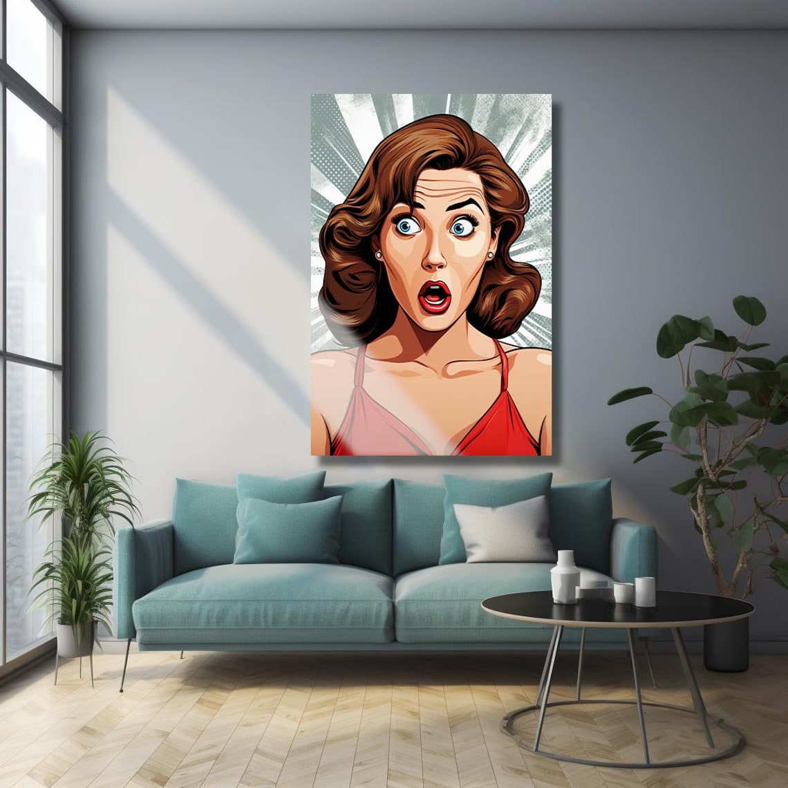Pop Art Surprised Brunette Woman Comic Halftone Vintage Retro Poster - Image 3