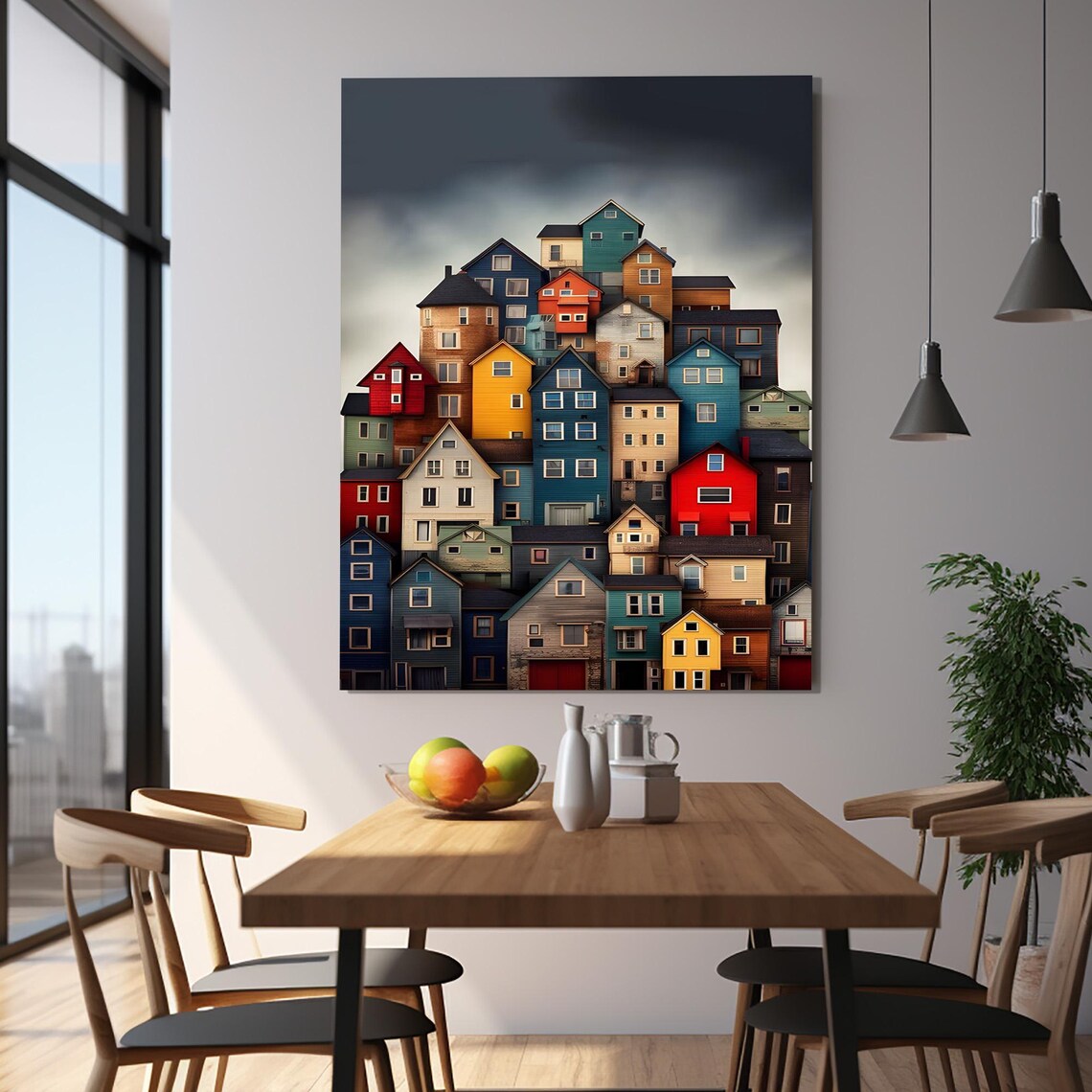 Whimsical Stacked Colorful Houses Village Illustration Gallery Poster - Image 3