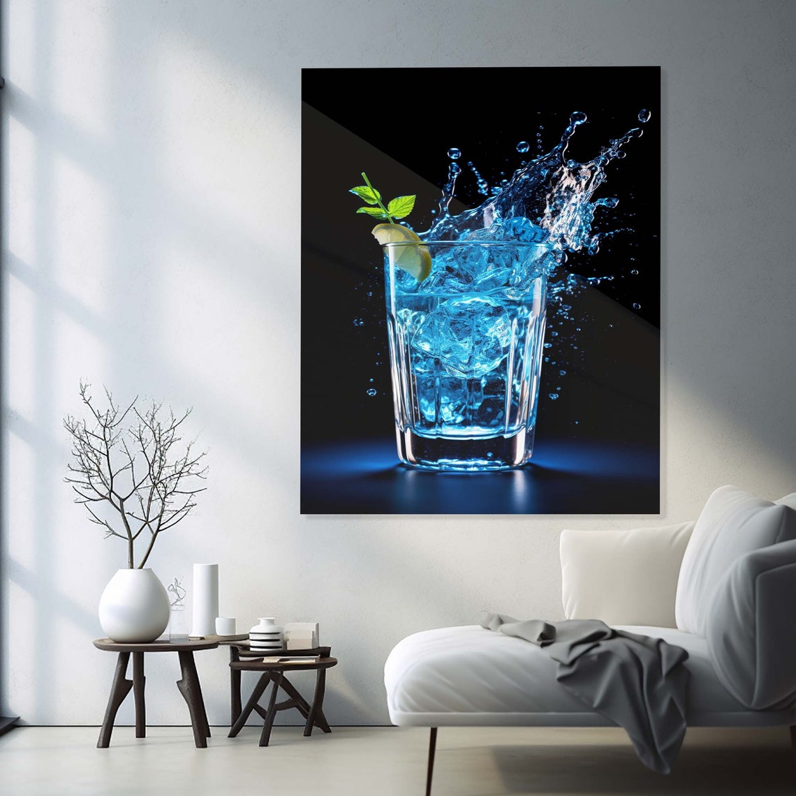 Blue Cocktail Splash Dynamic Drink Photography Black Background Poster