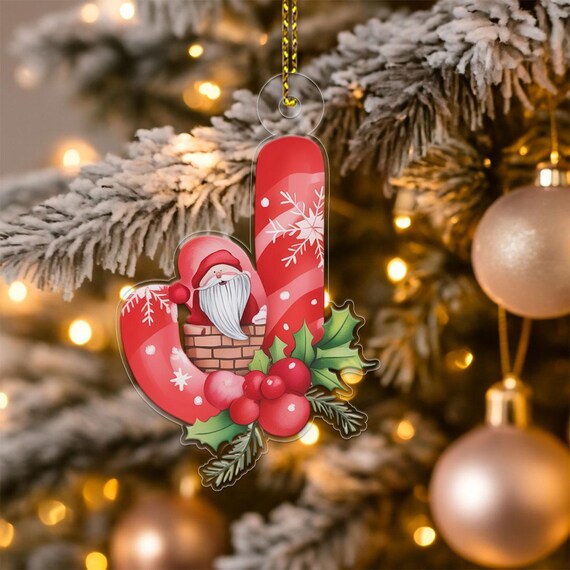 Letter J Santa In Chimney Christmas Initial Acrylic Ornament Print