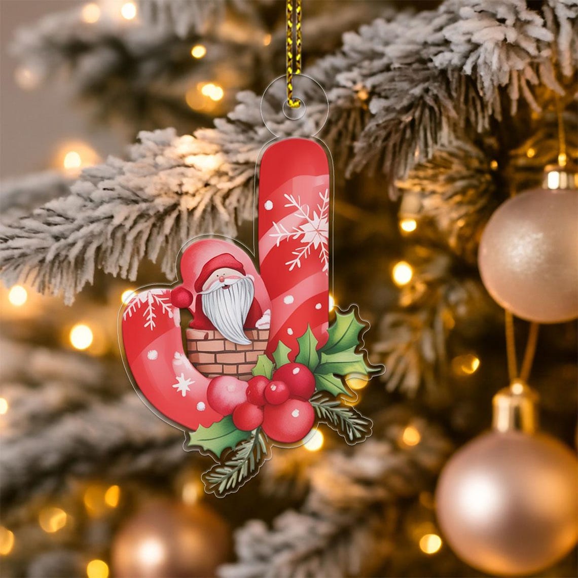 Letter J Santa In Chimney Christmas Initial Acrylic Ornament Print