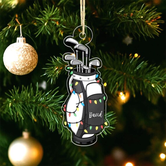 Custom Name Golf Bag Ornament Christmas Lights Golfer Gift Wall Art